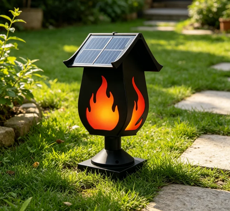 Solar Garden Light - Solarny kolumnowy reflektor z efektem płomienia,